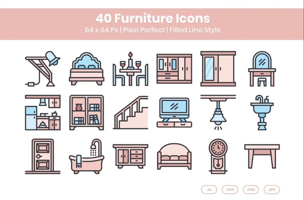 40 Filled Vector Icons Set