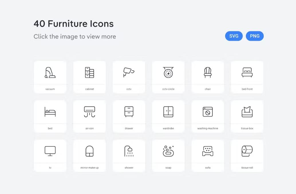 40 Linear Style Furniture Icons