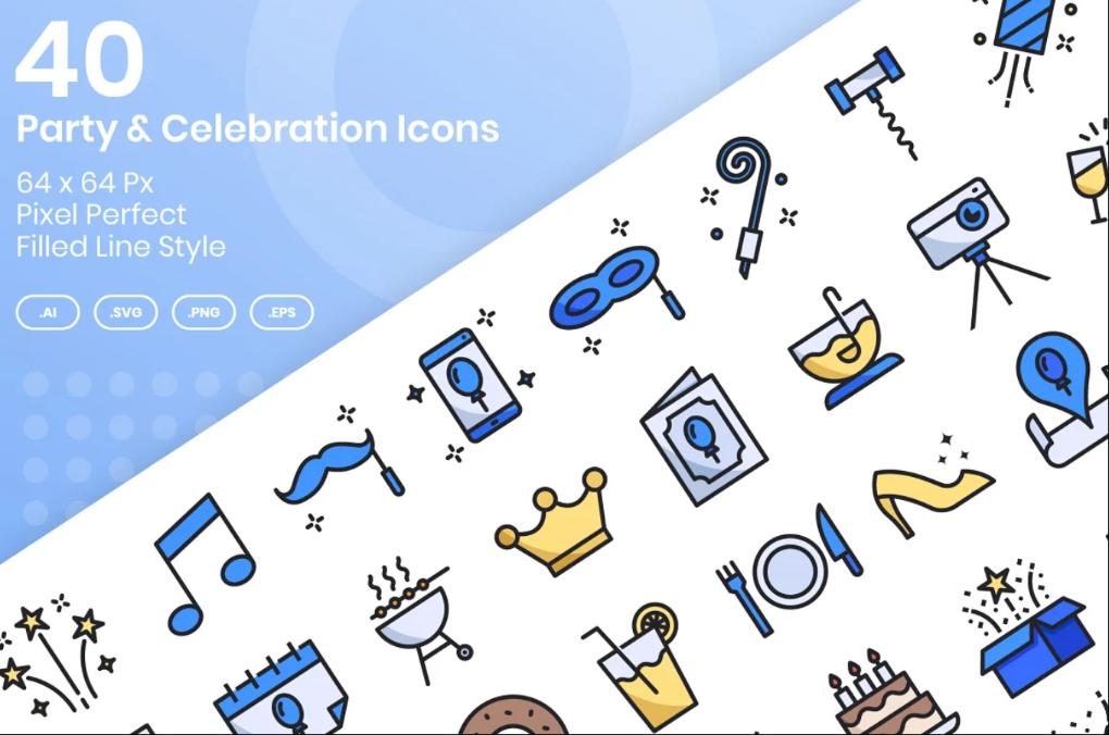 40 Party Celebrations Icons Set