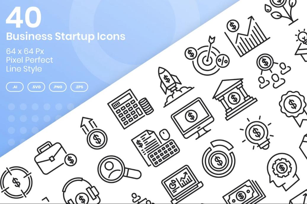 40 Unique Startup Line Icons Set