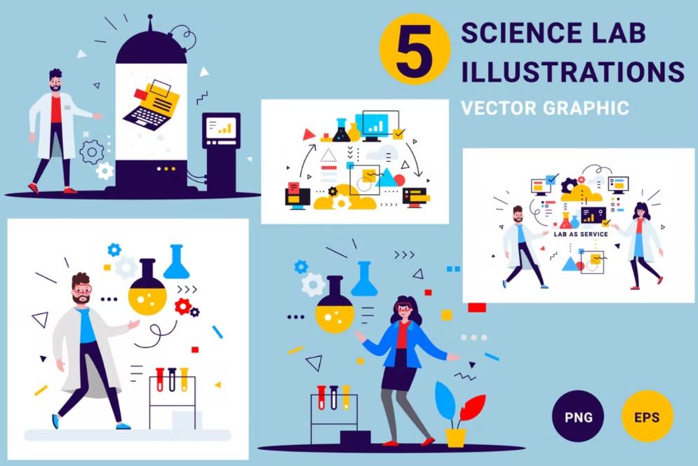 5 Science Lab Illustrations Set