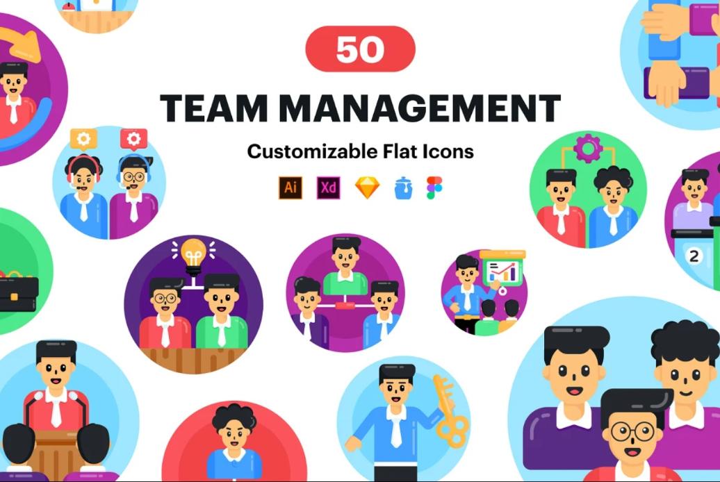 50 Team Management Icons Set