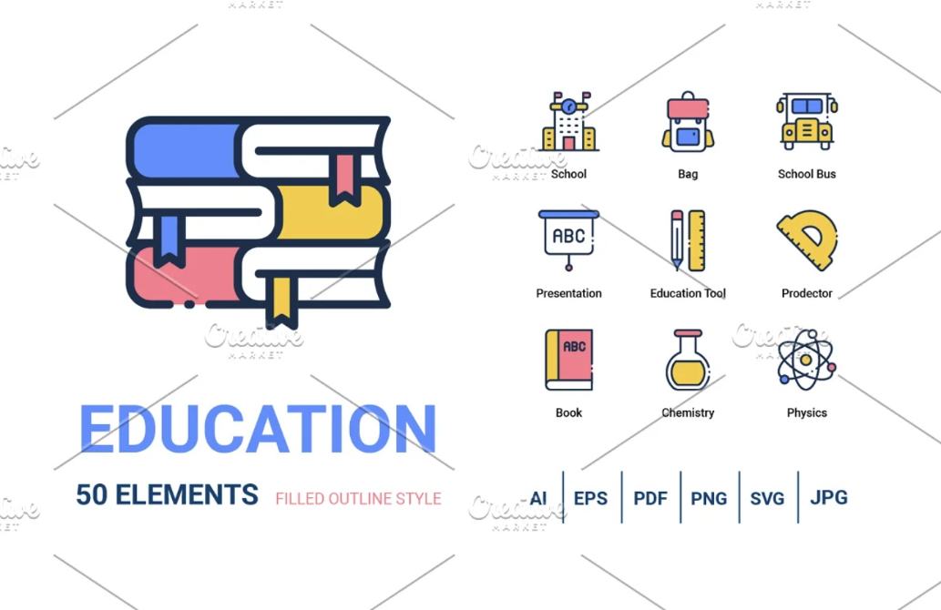 50 Unique Education Icosn Set