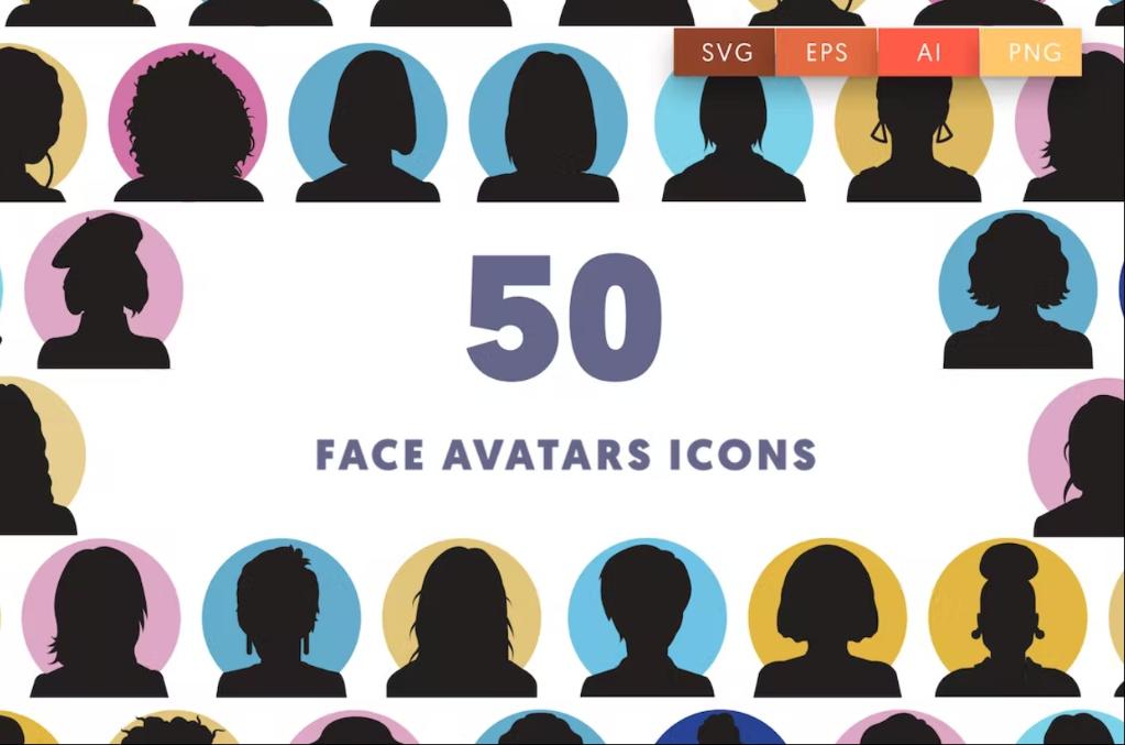 50 Unique Face Avatar Vectors