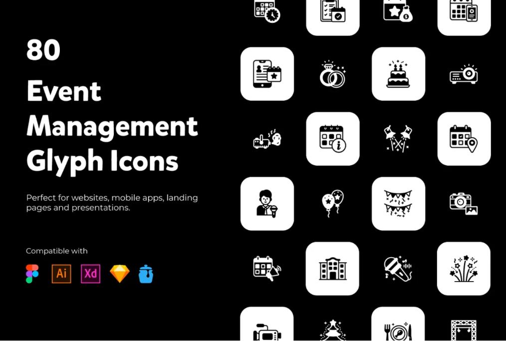 80 Event Management Icons Set