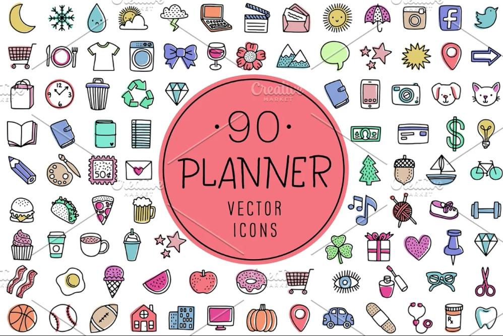 90 Planner Vector Icons Set