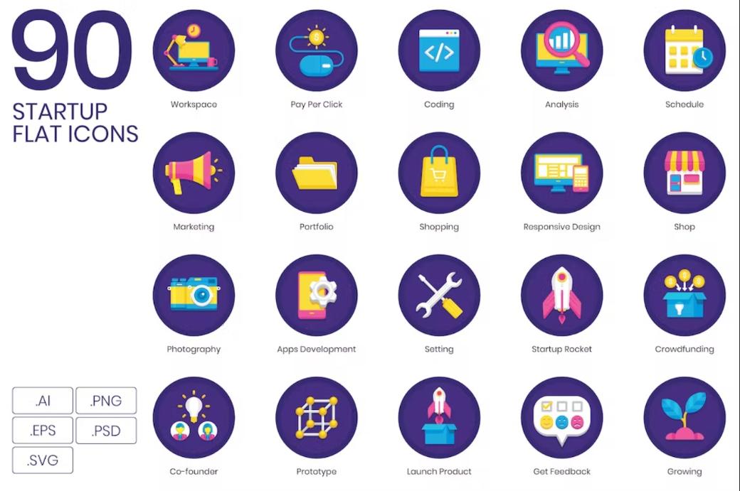 90 Professional Flat Icons Set