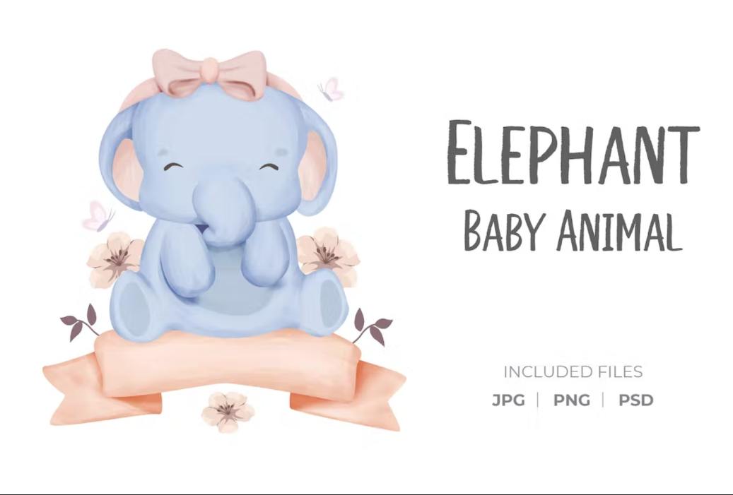 Baby Elephant Vector Illustration