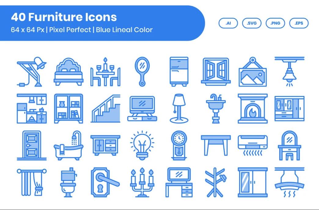 Blue Lineal Icons Set