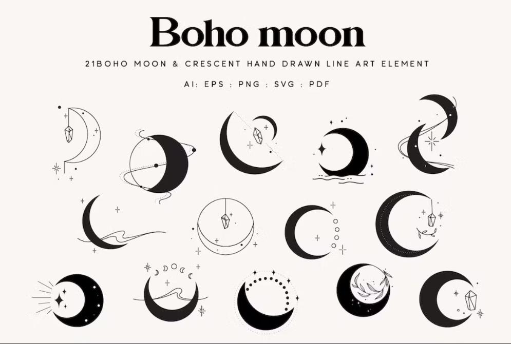 Boho Moon Illustrations Set