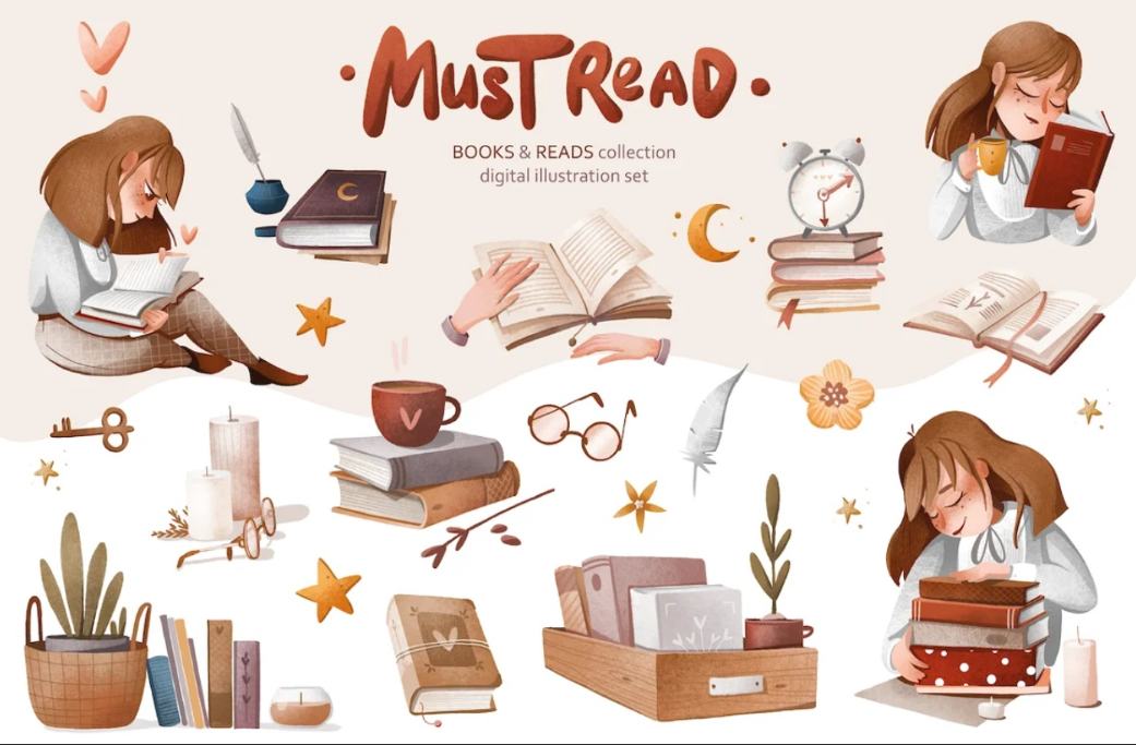 Books and Reads Illustrations Set
