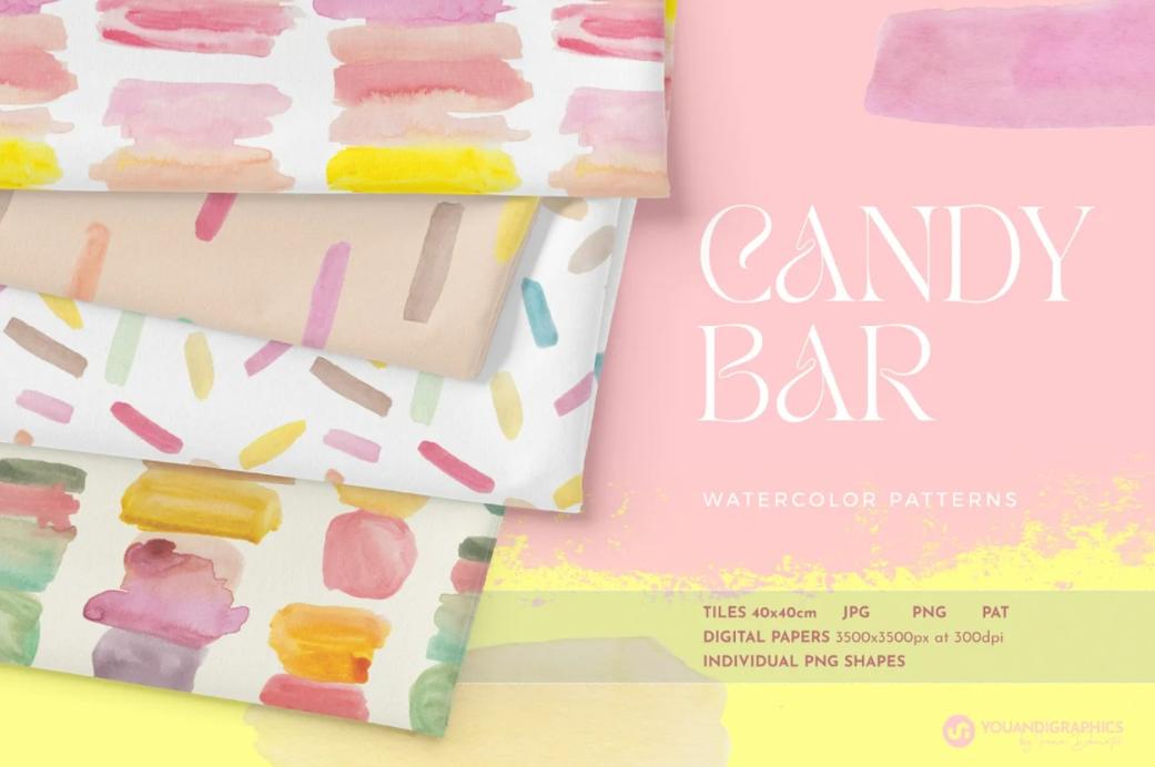 Candy bar Watercolor Pattern Designs