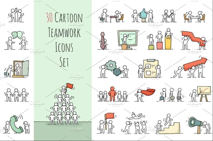 Cartoon Teamwork Icons Set