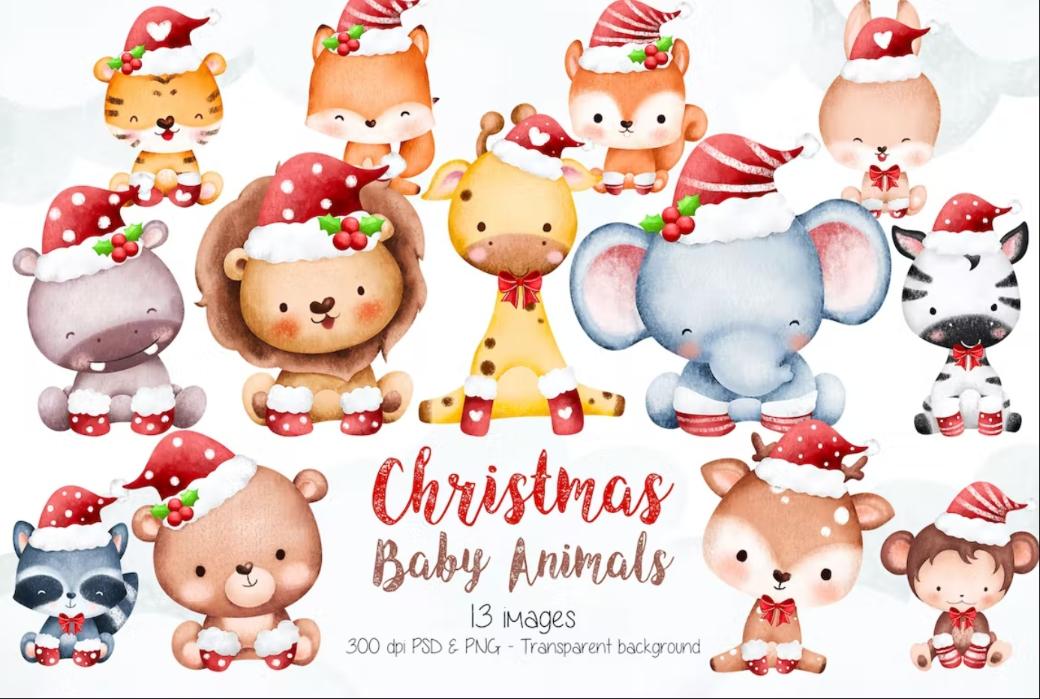Christmas Baby Animal Cliparts