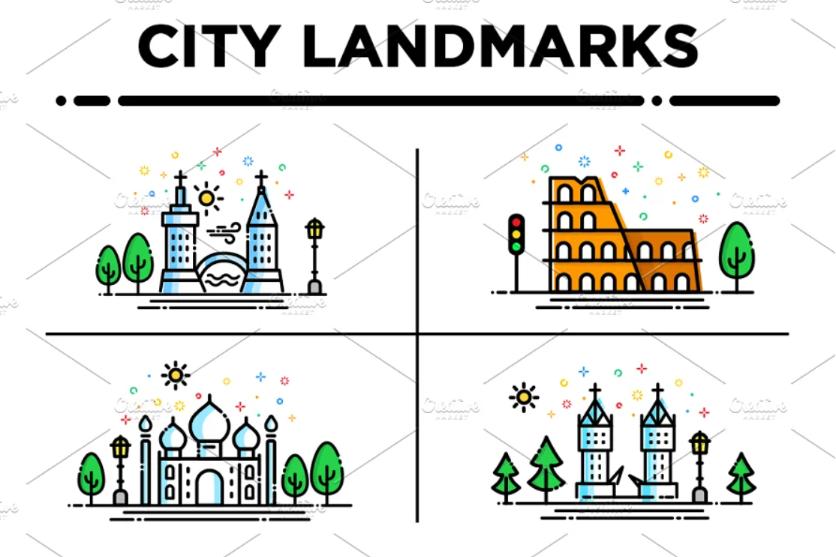 City landmarks Illustrations Set