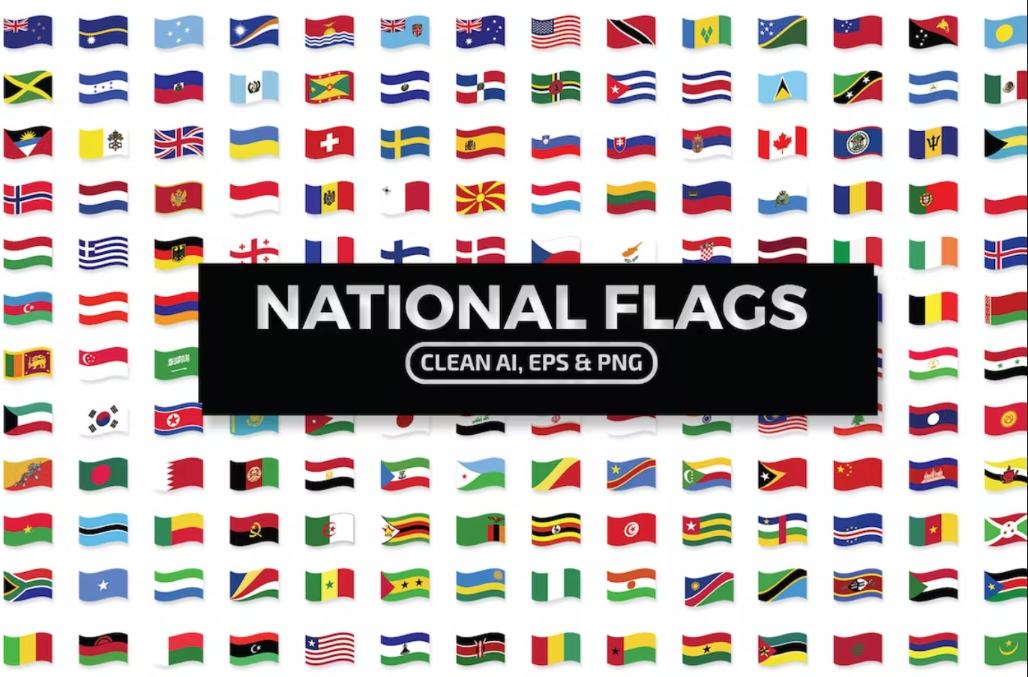 Clean national Flag Icons Set