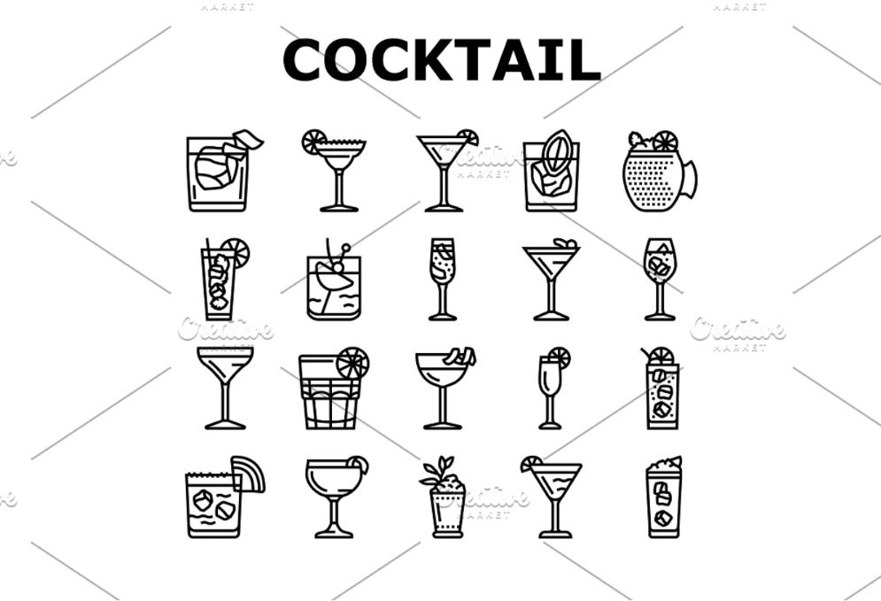 Cocktail Glass Icons Set
