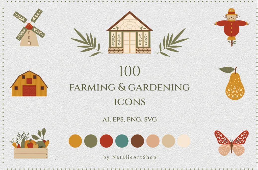 Colorful Gardening Icons Set