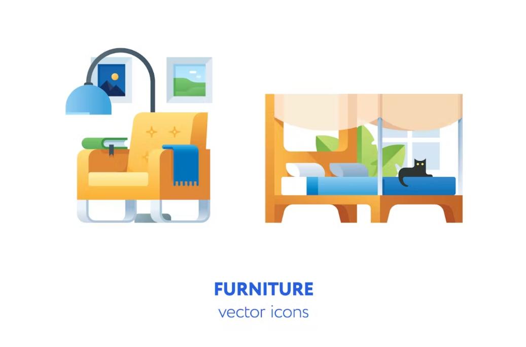 Colorful Vector Furniture Icons