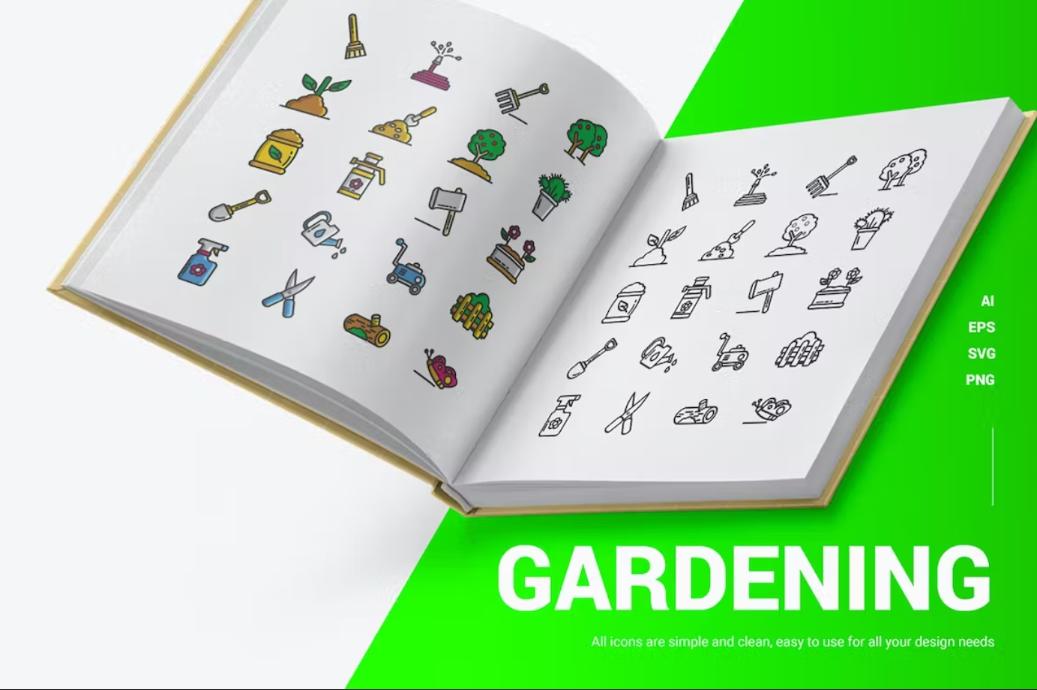 Colorful and Outline Garden Icons