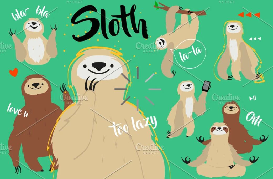 Cute Sloth Illustrations Set