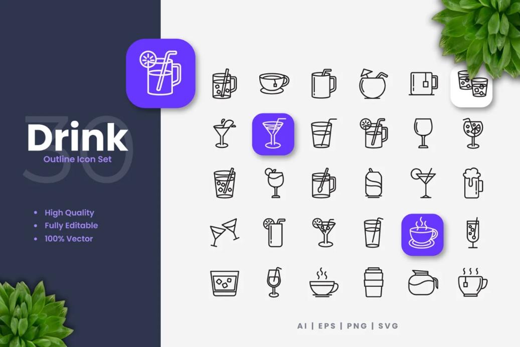 Drinks Outline Icons Set