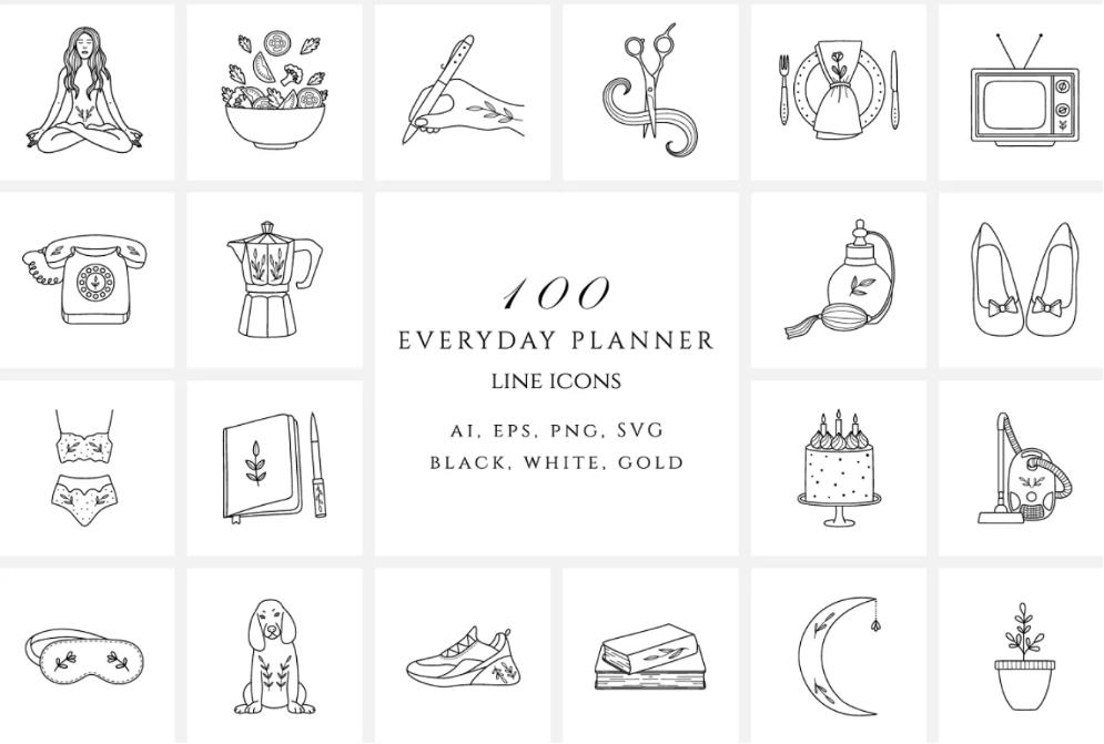 Everyday Planner Line Icons Set