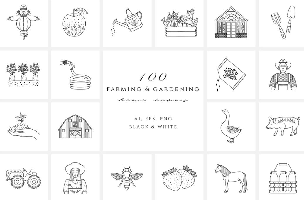 Farming and Gardening Icons Set