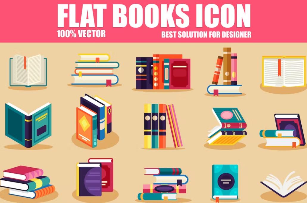 Flat Book Icons Set