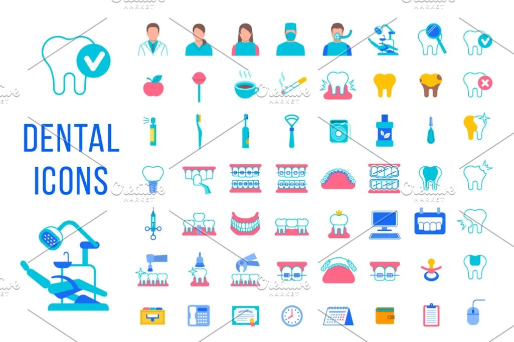 Flat Dental Clinic Services Icons