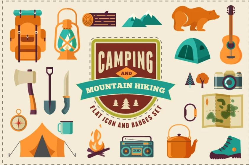 Flat Mountain Hiking Illustrations and Icons