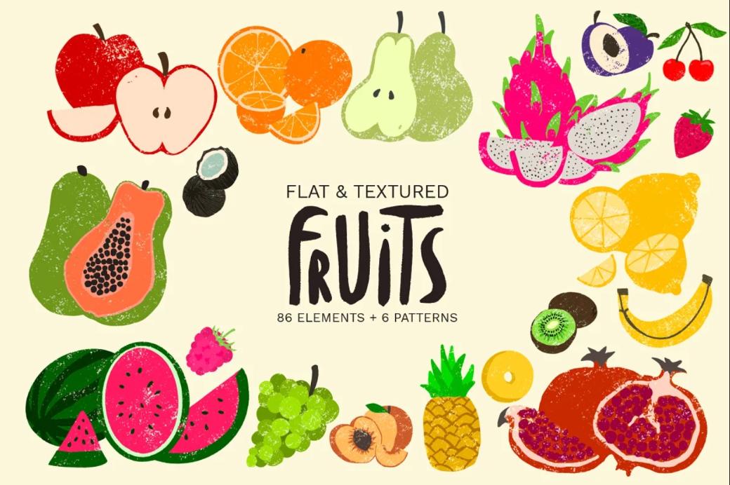 Flat and Textures Fruit Illustrations