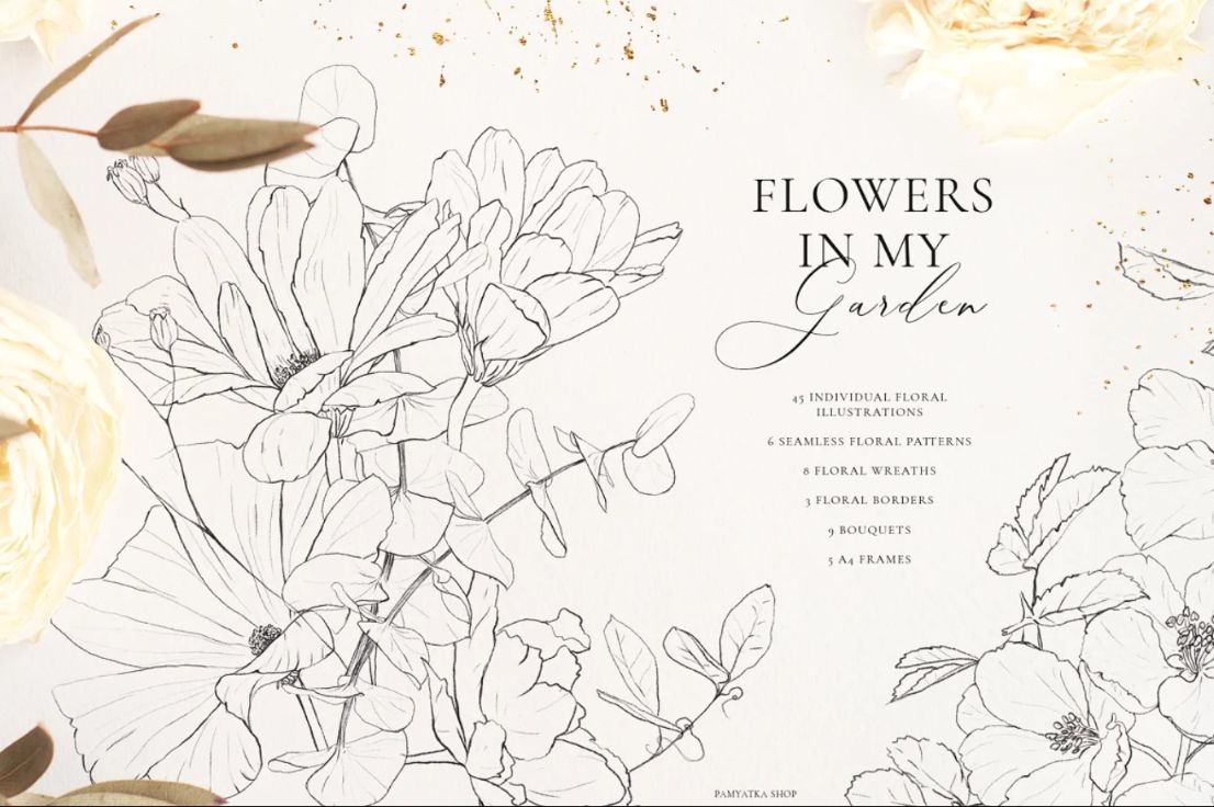Floral Sketch Illustrations Set
