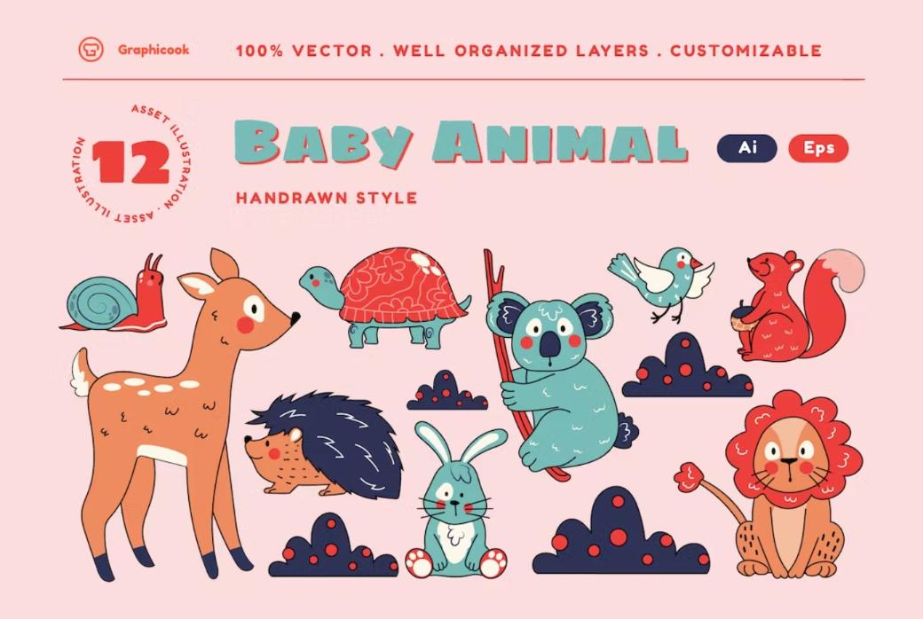Hand Drawn Baby Animal Vectors