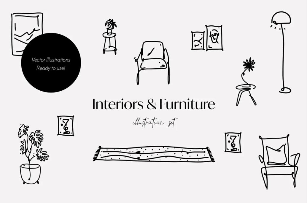 Hand Drawn Furniture and Interior Illustrations