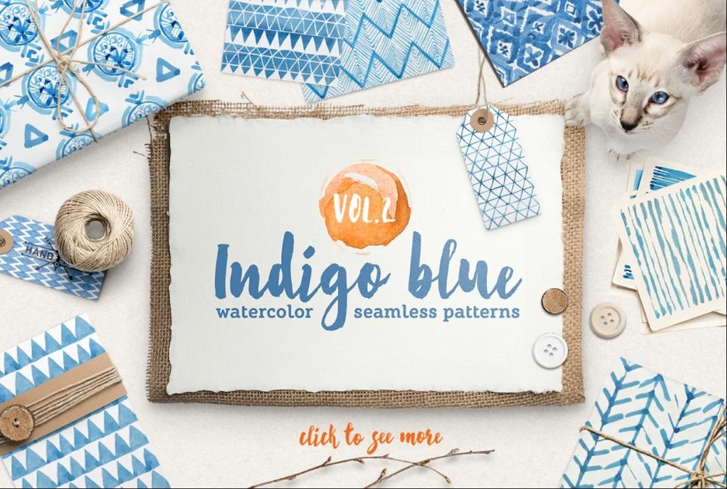 Indigo Watercolor Seamless Patterns