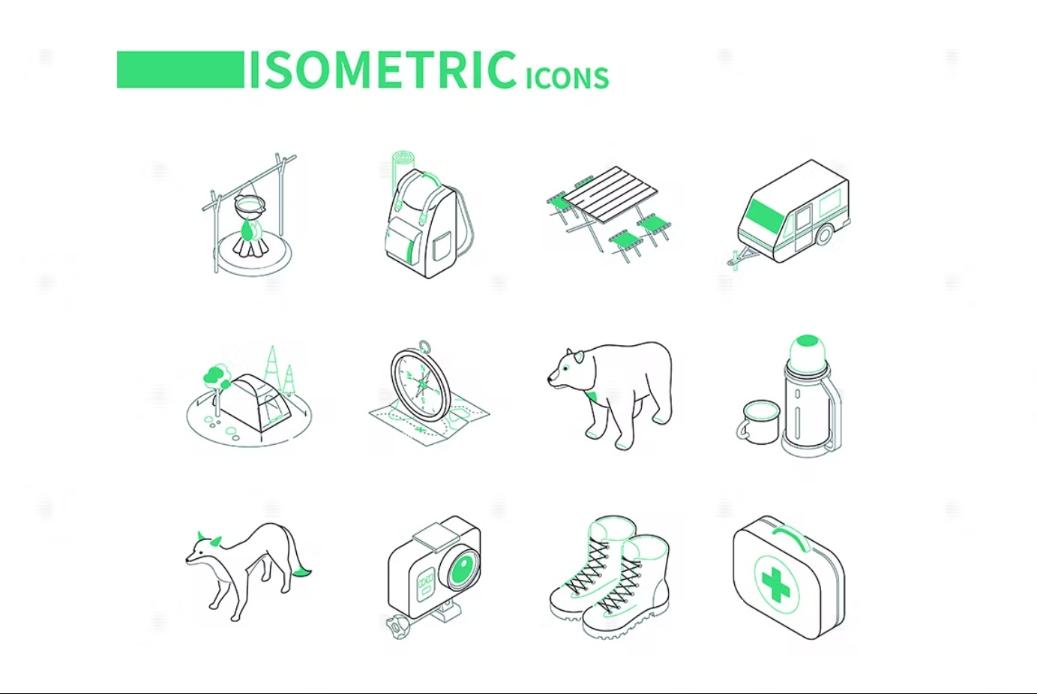 Isometric Camping and Hiking Icons