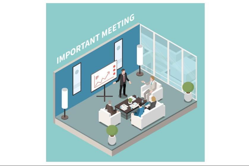 Isometric Office Meeting Illustration