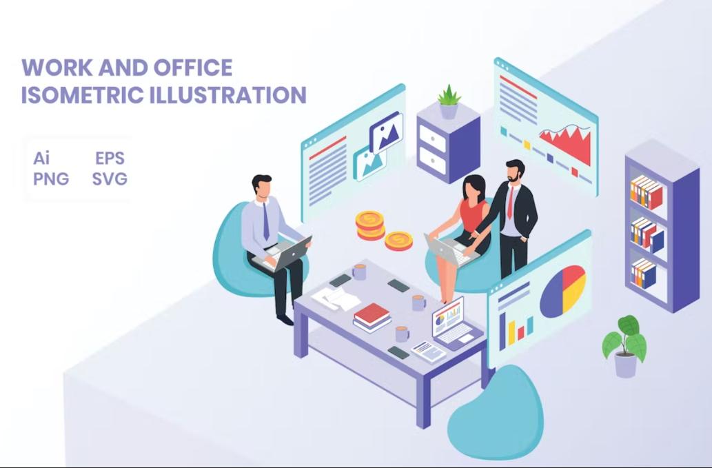 Isometric Office and Work Illustration