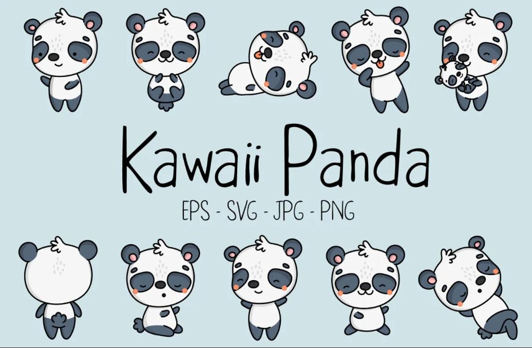 Kawaii Pand Illustrations Set
