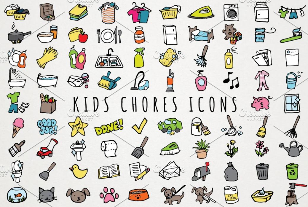 Kids Chores Icons Set