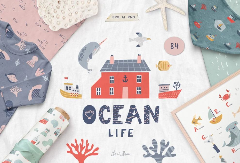 Kids Ocean Life Illustrations Set