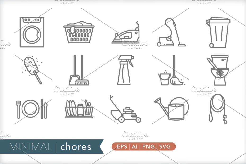 Minimal Chores Icons Set