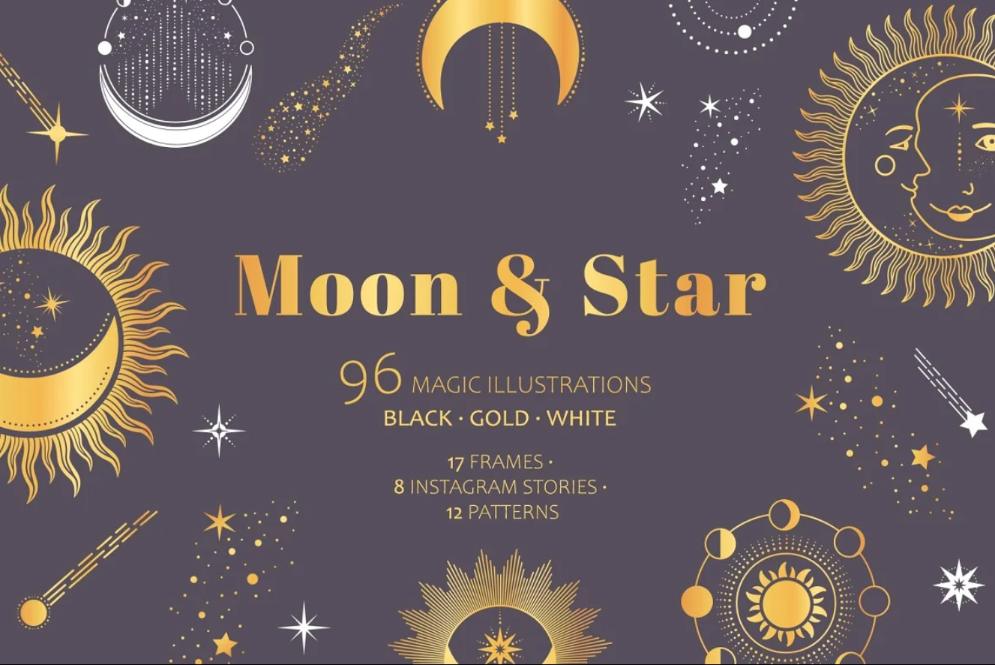 Moon and Star Illustrations Set