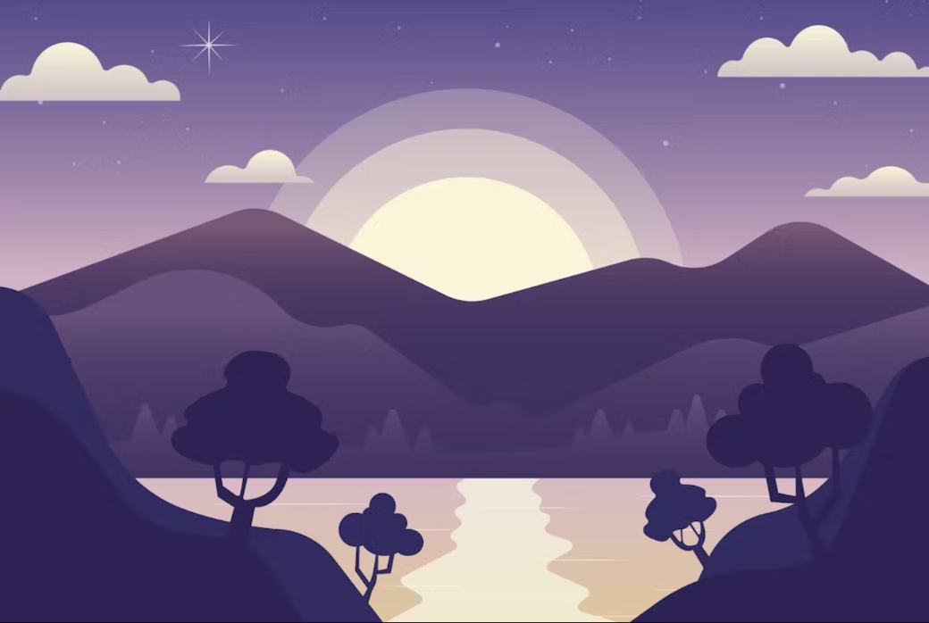 Mountain Twilight Landscape Illustration