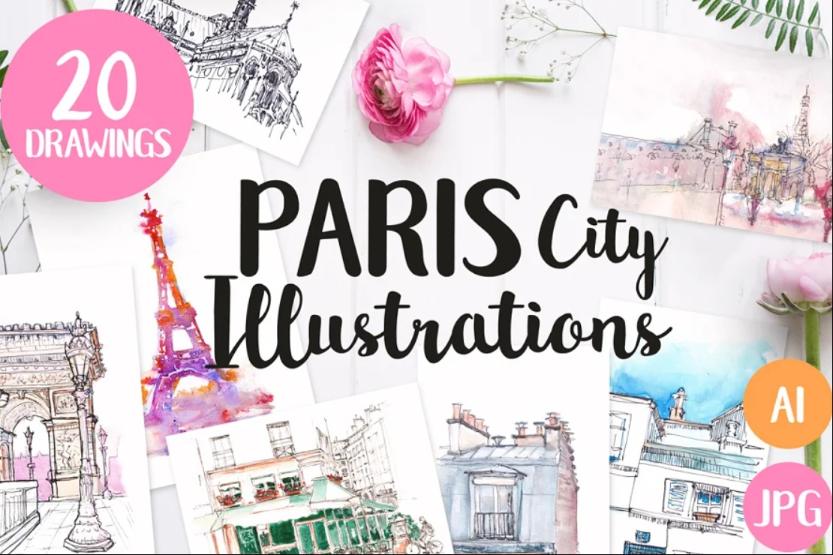 Paris City Illustrations and Patterns