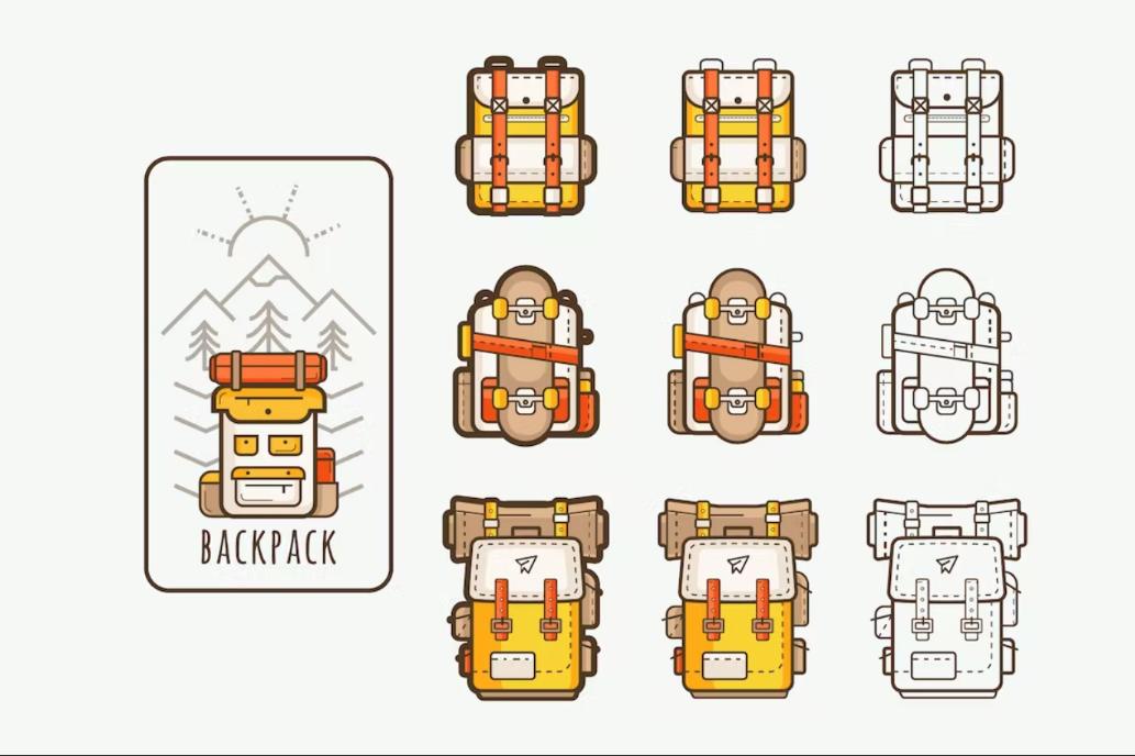 Professional Backpack Icons Set
