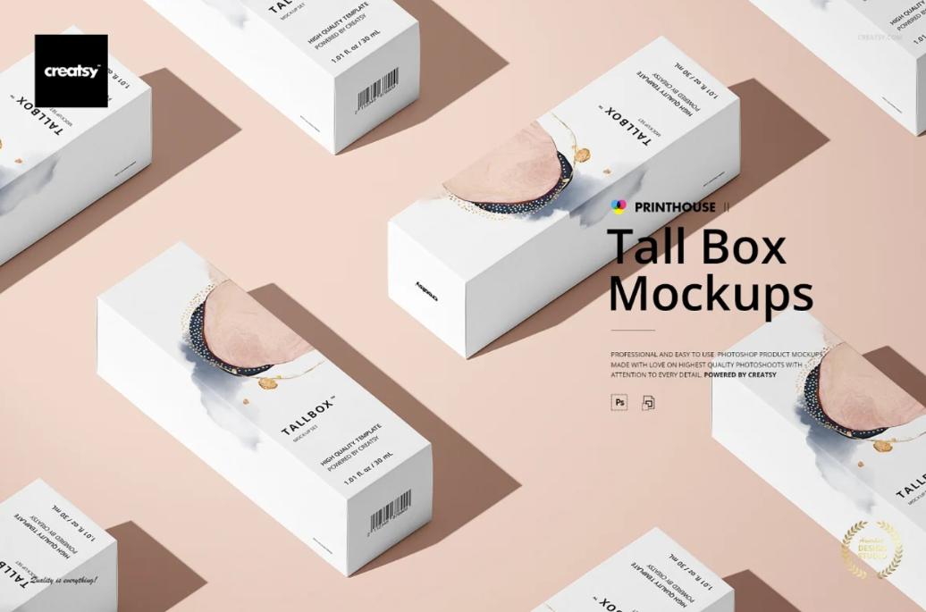 Realistic Tall Box Mockup PSD