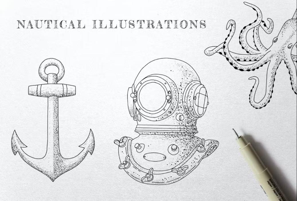 Vintage Nautical Illustrations Set