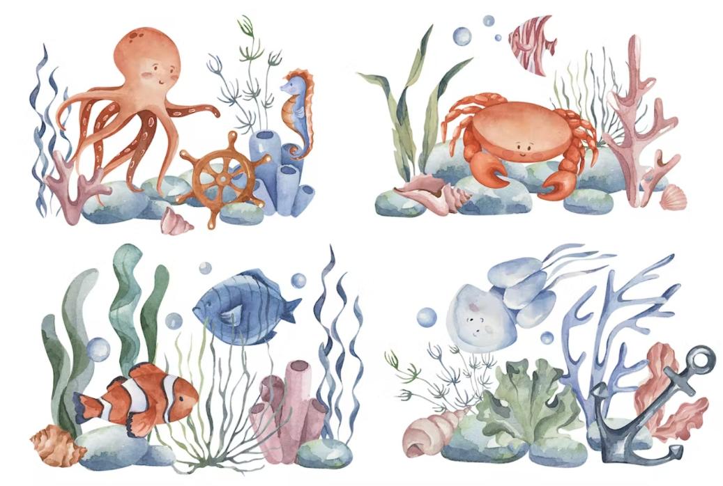 Watercolor Aqualic Life Illustrations